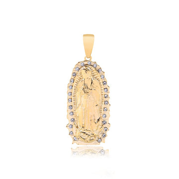 18K Gold Layered Oro Laminado 56mm Clear CZ Our Lady of Guadalupe Medal Pendant 31.0052/1